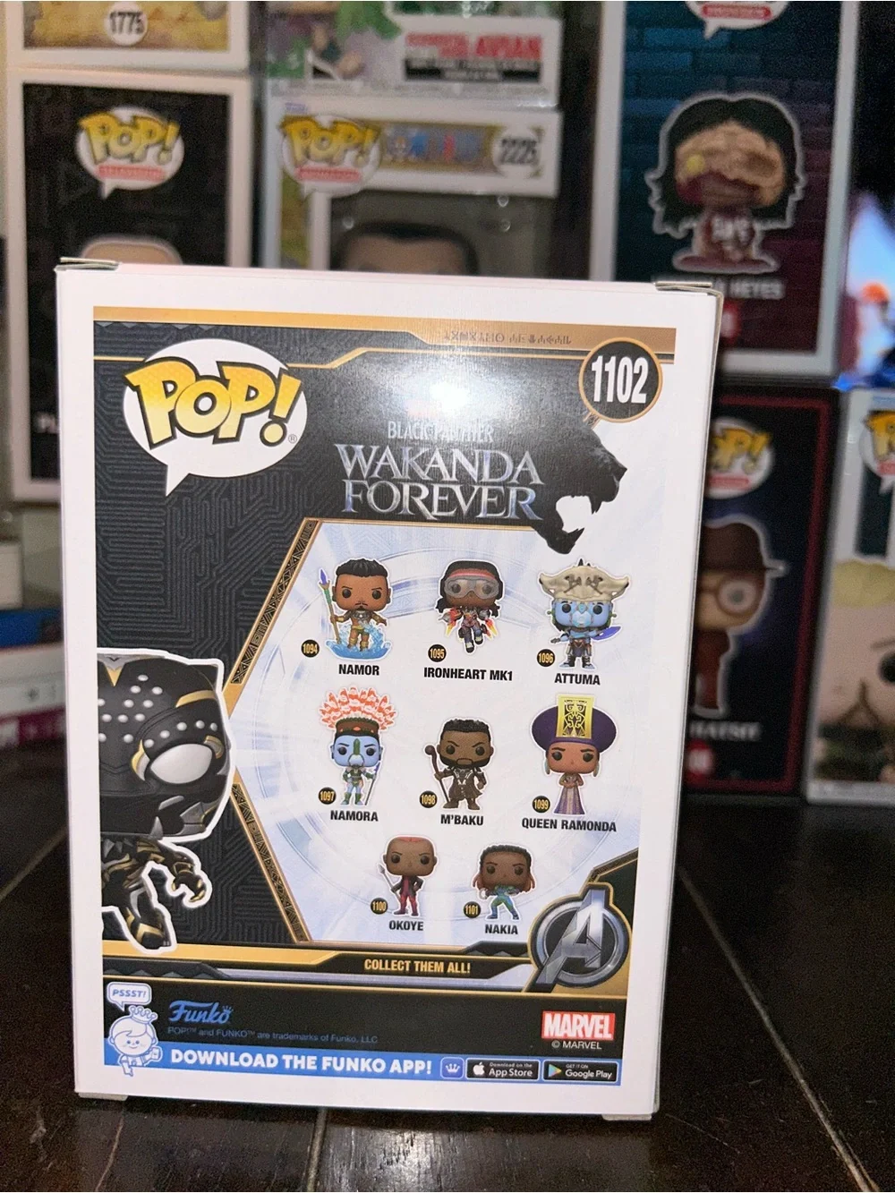 Funko Pop! Wakanda Forever Box Back Artwork - White, Black, Gold Accents